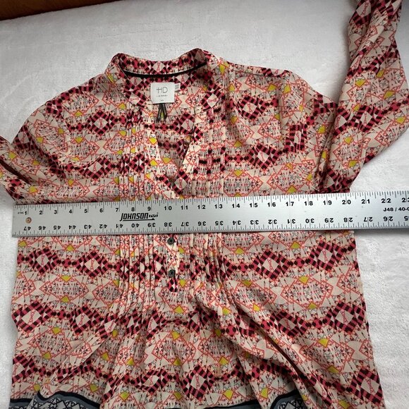 HD in Paris Anthropologie Womens Kaveri Blouse Size 4 Multicolor Boho Pintuck - Picture 7 of 8